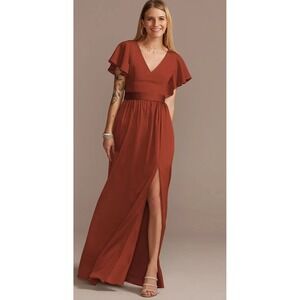 Burnt Orange Flutter Sleeve Open Back Maxi Dress Size 8 Formal Bridesmaid Prom
